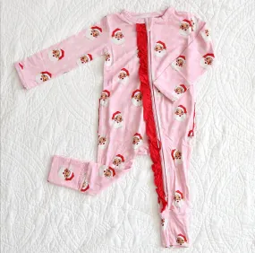 [Pre Order] Holiday Classics Merry & Pink - Bamboo Ruffled Zippy Romper (EST SHIP LATE OCT)