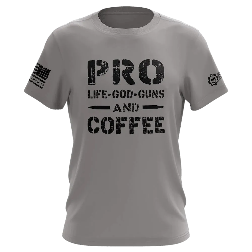 PRO Life-God-Guns & Coffee Gray T-Shirt