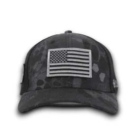 PYTHON BLACK CAMO HAT WITH AMERICAN FLAG PATCH