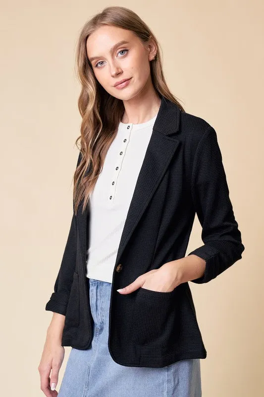 Textured Gathered Sleeve Blazers - 3 Colors!
