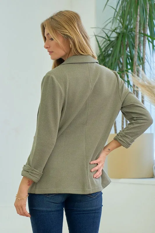 Textured Gathered Sleeve Blazers - 3 Colors!