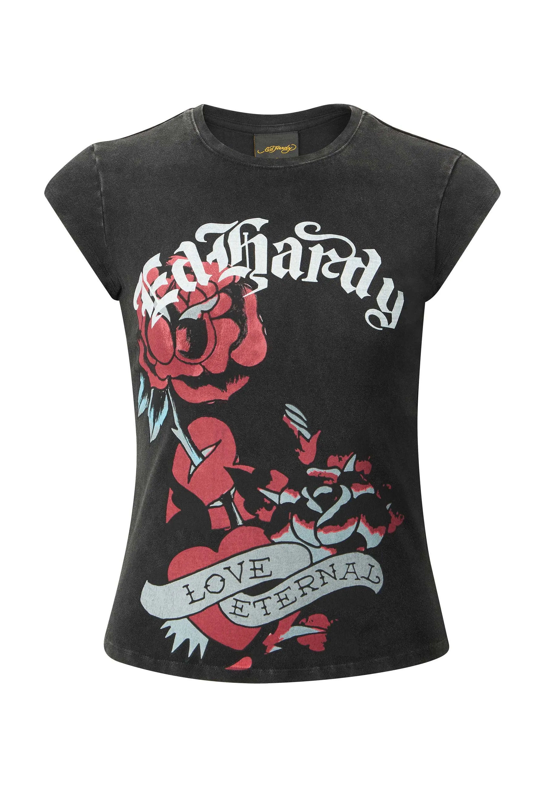 Womens Love Eternal Cap Sleeve Tshirt Top - Black